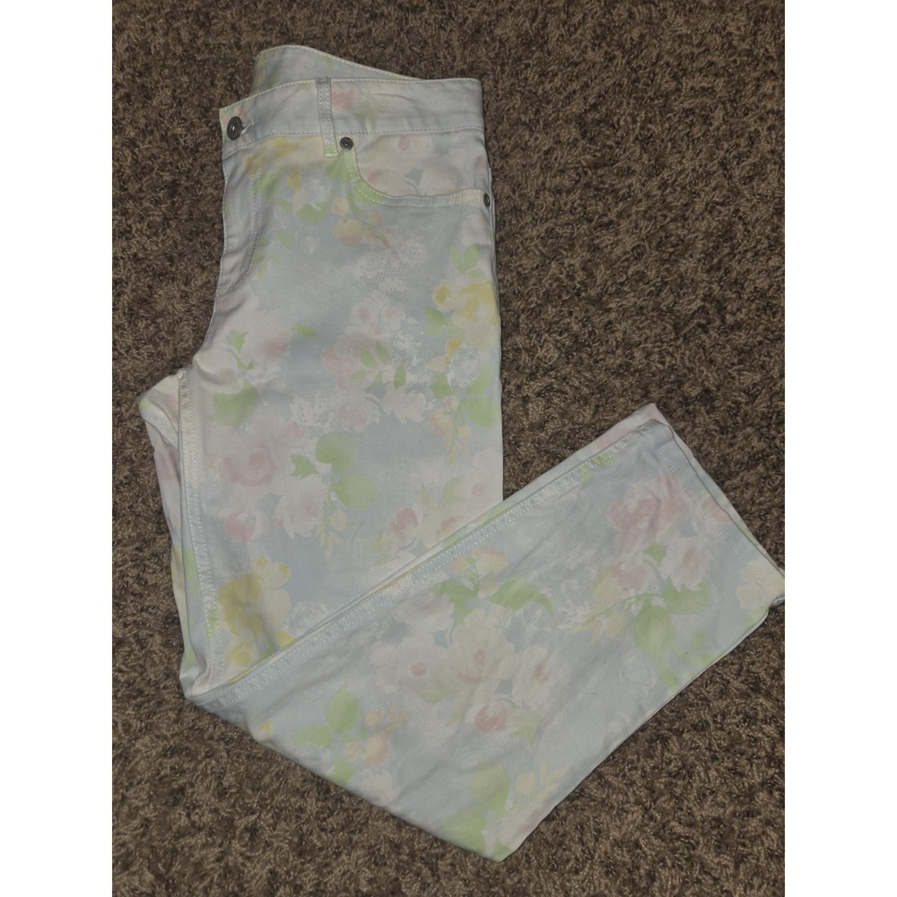 J. Jill - Authentic Fit CROP Stretch PASTEL Floral Jeans - Women Size 4 Resort